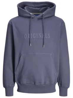 Sweat à capuche en coton mélangé bleu indigo uni à coupe droite avec écriture