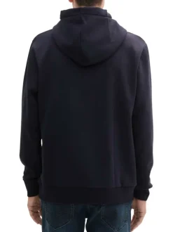 Sweat à capuche en coton mélangé bleu marine imprimé à l'avant à coupe droite