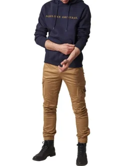 Sweat à capuche en coton mélangé bleu marine uni avec une grande poche