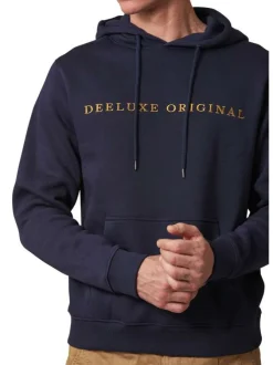 Sweat à capuche en coton mélangé bleu marine uni avec une grande poche