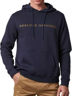 Sweat à capuche en coton mélangé bleu marine uni avec une grande poche