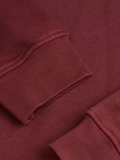 Sweat à capuche en coton mélangé bordeaux uni à coupe droite