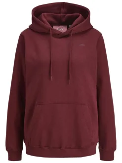 Sweat à capuche en coton mélangé bordeaux uni à coupe droite