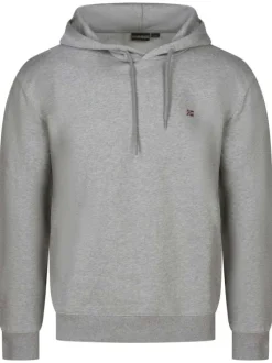 Sweat à capuche en coton mélangé gris uni avec une coupe droite