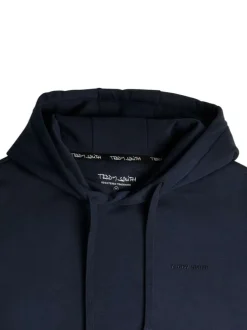 Sweat à capuche en coton mélangé marine uni avec une coupe droite