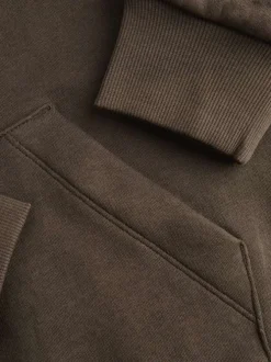 Sweat à capuche en coton mélangé marron uni à coupe droite avec une poche