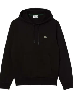 Sweat à capuche en coton mélangé noir avec une coupe droite et logo brodé