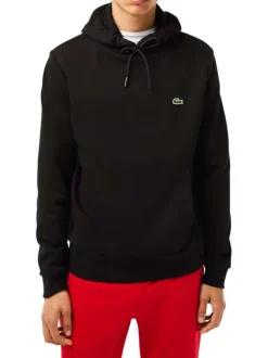 Sweat à capuche en coton mélangé noir avec une coupe droite et logo brodé