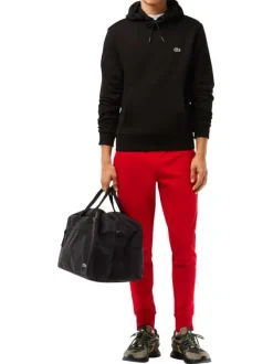 Sweat à capuche en coton mélangé noir avec une coupe droite et logo brodé