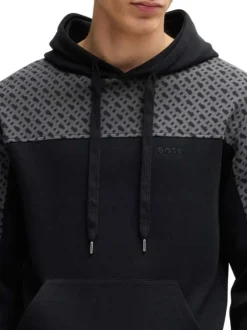 Sweat à capuche en coton mélangé noir à imprimé monogrammes et à coupe droite