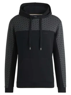 Sweat à capuche en coton mélangé noir à imprimé monogrammes et à coupe droite