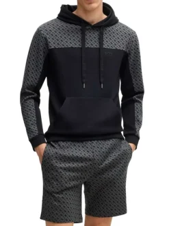 Sweat à capuche en coton mélangé noir à imprimé monogrammes et à coupe droite