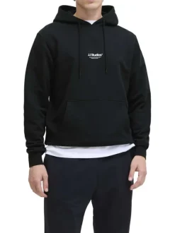 Sweat à capuche en coton mélangé noir uni avec une coupe droite