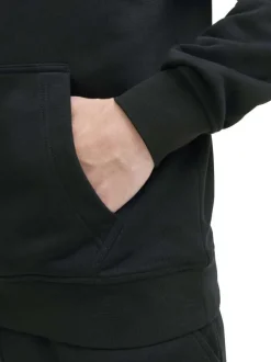 Sweat à capuche en coton mélangé noir uni avec une coupe droite