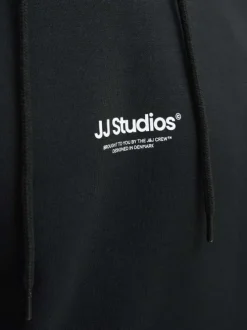 Sweat à capuche en coton mélangé noir uni avec une coupe droite