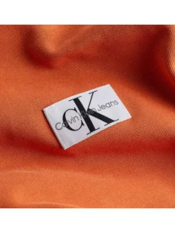 Sweat à capuche en coton mélangé orange uni avec une coupe droite