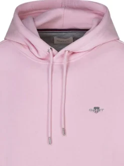 Sweat à capuche en coton mélangé rose uni avec une coupe droite et le logo brodé
