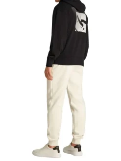 Sweat à capuche en coton noir avec une coupe droite et un imprimé au dos