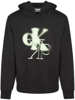 Sweat à capuche en coton noir logotypé à l'avant avec une coupe droite
