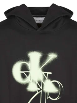 Sweat à capuche en coton noir logotypé à l'avant avec une coupe droite