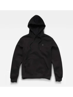 Sweat à capuche en coton noir uni avec une coupe droite et une poche