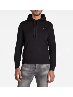 Sweat à capuche en coton noir uni avec une coupe droite et une poche