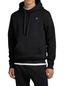 Sweat à capuche en coton noir uni avec une coupe droite et une poche