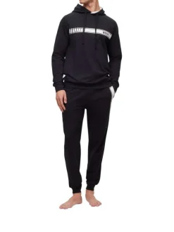 Sweat à capuche en coton noir uni avec une coupe droite et un lien de serrage