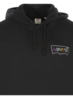 Sweat à capuche en coton noir uni avec une poche kangourou et un lien de serrage