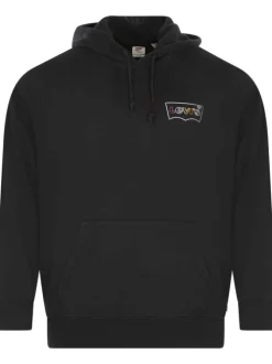 Sweat à capuche en coton noir uni avec une poche kangourou et un lien de serrage