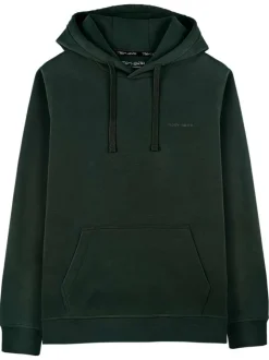 Sweat à capuche en coton vert sapin uni à coupe droite avec une poche