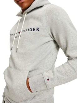 Sweat à capuche gris chiné avec logo brodé sur l'extrémité de la manche gauche