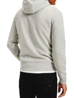 Sweat à capuche gris chiné avec logo brodé sur l'extrémité de la manche gauche