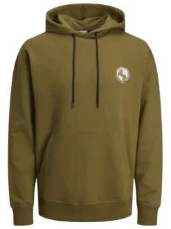 Sweat à capuche kaki avec un coupe droite et un imprimé dorsal