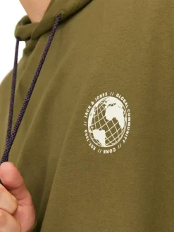 Sweat à capuche kaki avec un coupe droite et un imprimé dorsal
