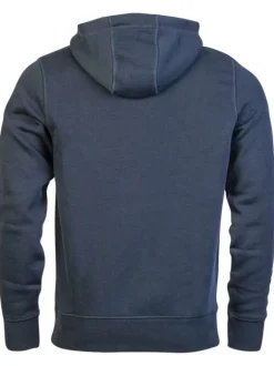 Sweat à capuche marine avec logo brodé sur l'extrémité de la manche gauche