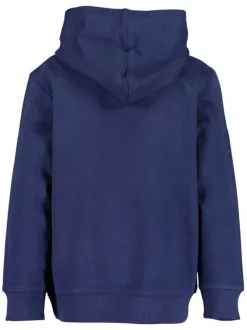 Sweat à capuche marine en coton avec lettrage floqué effet tie and dye sur la poitrine