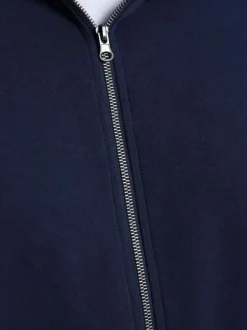 Sweat à capuche marine en coton mélangé avec une coupe et un zip de fermeture