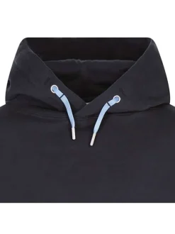 Sweat à capuche marine en coton uni coupe droite col croisé à manches longues