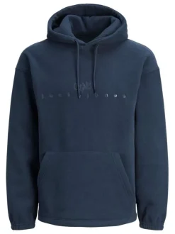 Sweat à capuche marine uni avec une coupe droite et une poche kangourou