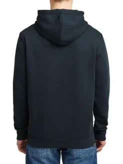 Sweat à capuche marine uni avec une poche kangourou et une coupe droite