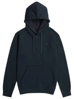 Sweat à capuche marine uni avec une poche kangourou et une coupe droite
