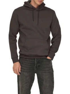 Sweat à capuche marron uni à coupe droite avec une poche à l'avant