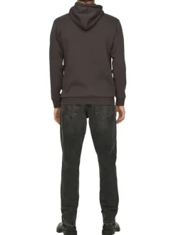 Sweat à capuche marron uni à coupe droite avec une poche à l'avant
