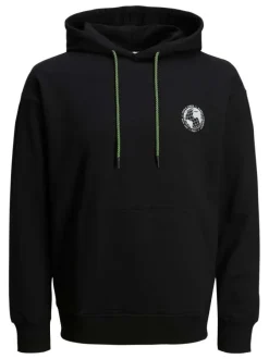 Sweat à capuche noir avec un coupe droite et un imprimé dorsal