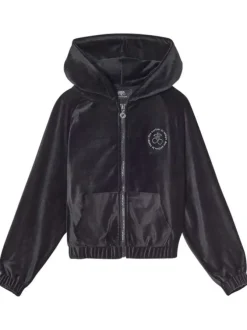 Sweat à capuche noir uni avec une coupe droite et une fermeture zippée