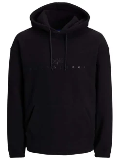 Sweat à capuche noir uni avec une coupe droite et une poche kangourou