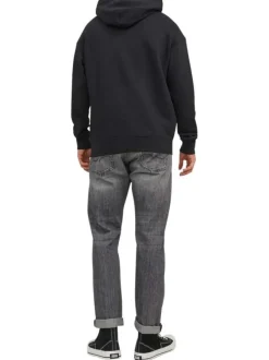 Sweat à capuche noir uni avec une coupe droite et une poche kangourou