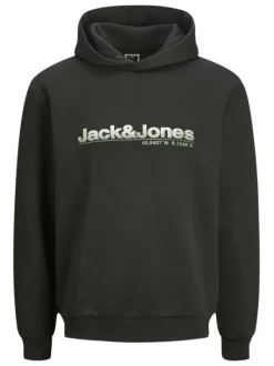 Sweat à capuche noir uni à coupe droite avec nom de la marque à la poitrine