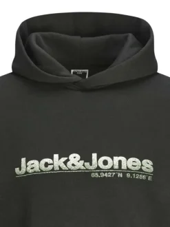 Sweat à capuche noir uni à coupe droite avec nom de la marque à la poitrine